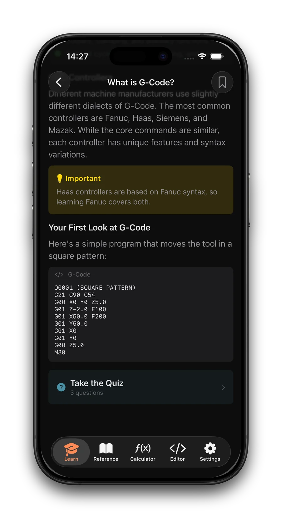 G-Code Guru lesson What is G-Code, with an example program and a quiz